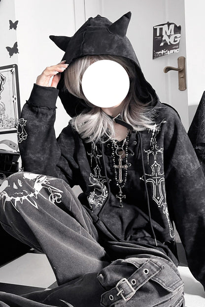 Subculture Dark Loose Hooded Top