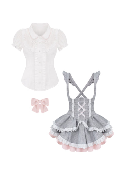 Weiße Bluse mit Schleife + Prinzessinnen-Korsettrock
