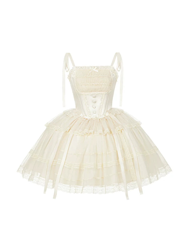 Weißes Korsett-Prinzessin-Lolita-Kleid + Outerwear + Accessoires