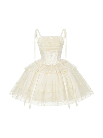 Weißes Korsett-Prinzessin-Lolita-Kleid + Outerwear + Accessoires