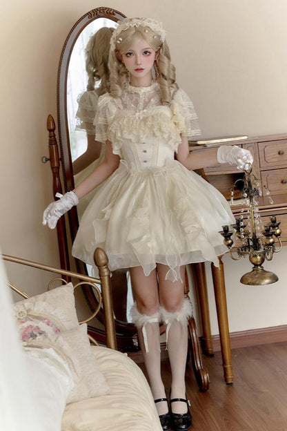 Claw Waist Soft Fishbone Summer Lolita Suspender Dress + Short Inner Tops