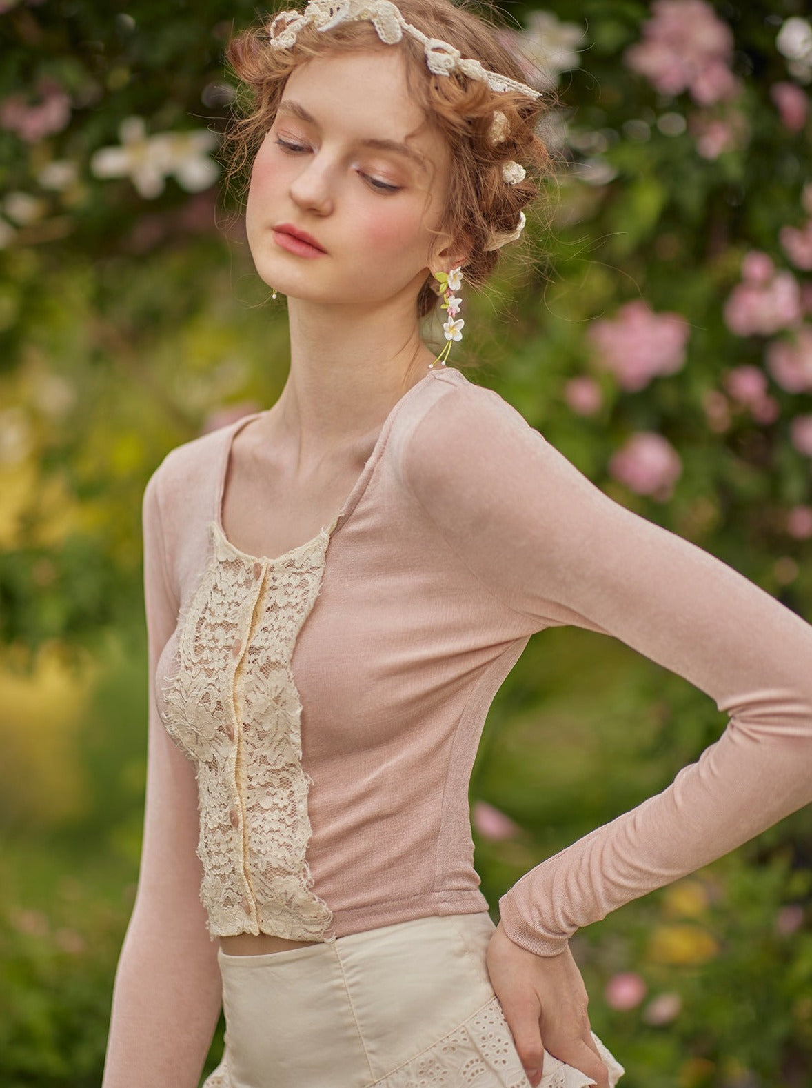 French Pastoral Style Lace Stitch Cardigan