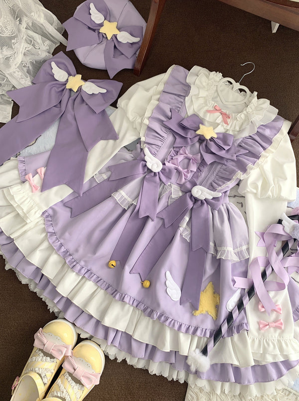 スイートフリルトップス+ポップスイートジャンパースカート+バックリボン+ハット