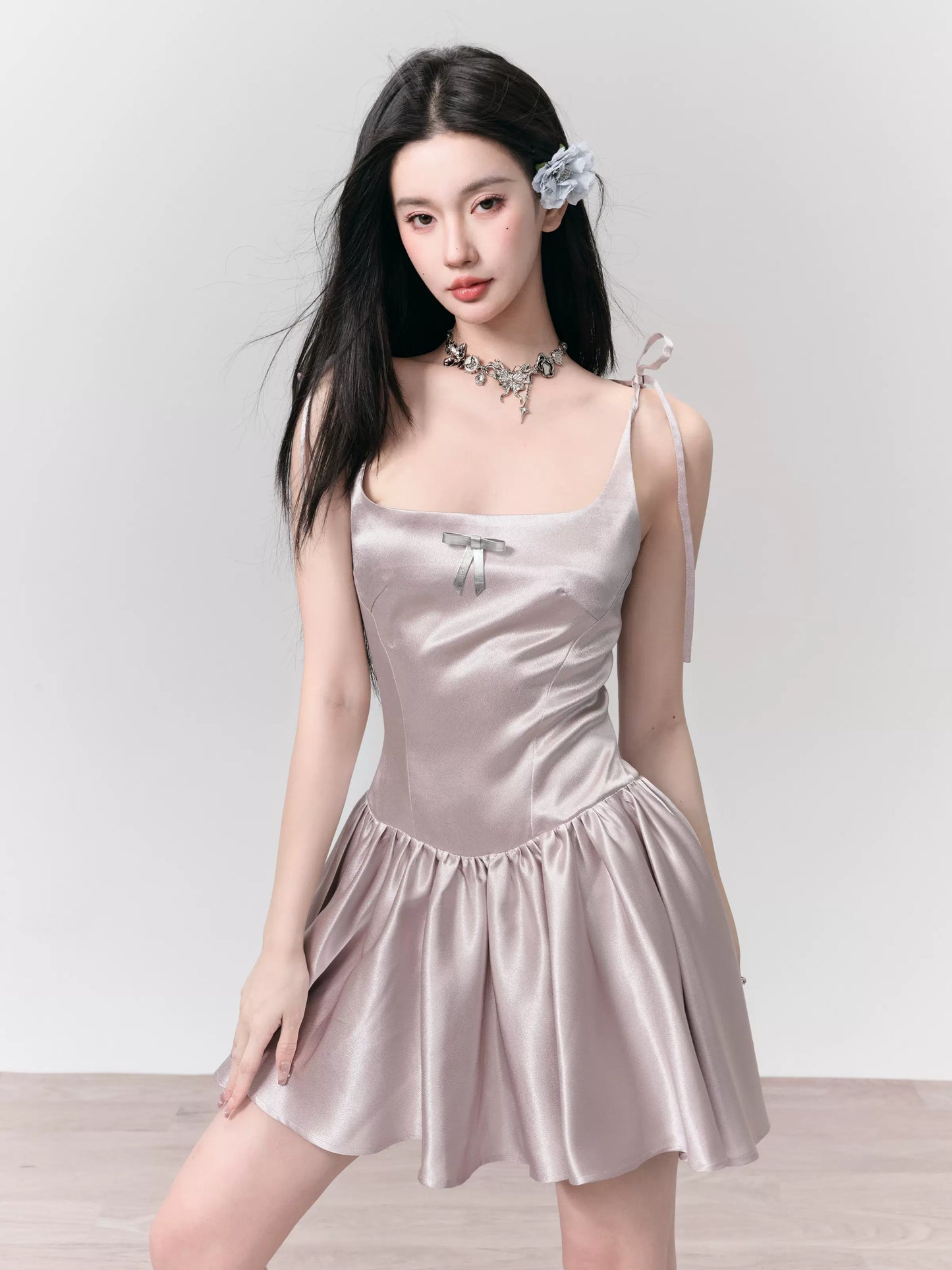 Fragileheart Fragile Shop Champagne Latte Original Silver Pink Tone Streamer Slip Dress Resort Princess Dress