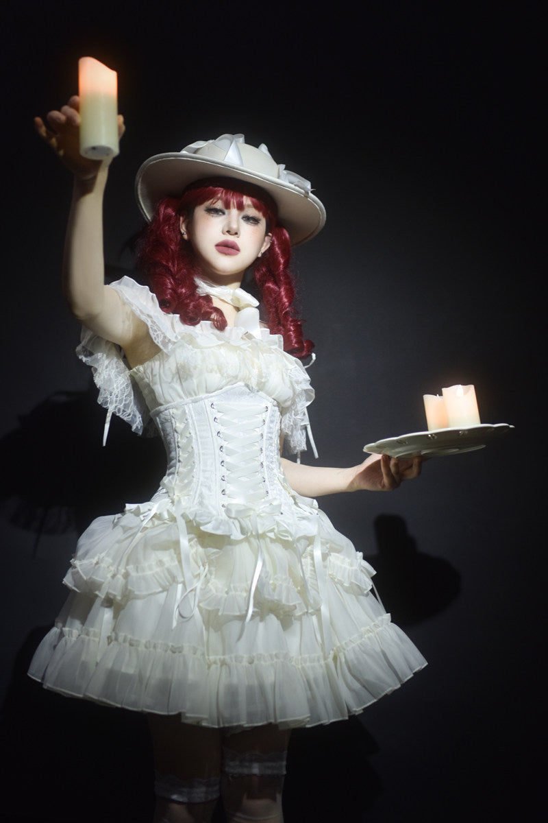 【1月29日予約締切】ブラックホワイトゴシックジャカードレースアップコルセット＋ドロストフリルスカート