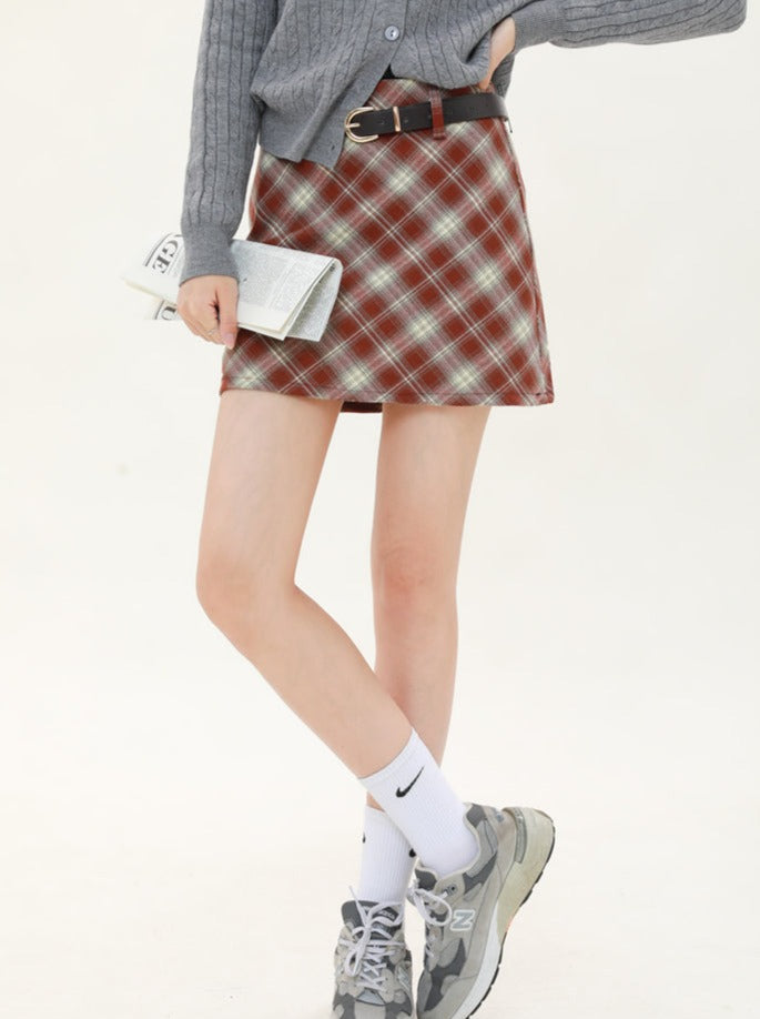 Retro Small Shim Check Tight Skirt