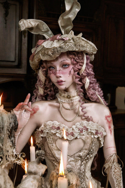 ラブフィッシュボーンコルセットロココフレンチチュニックトリムトップス＋スリーブ＋スリムリボン＋レッグカバー＋チョーカー