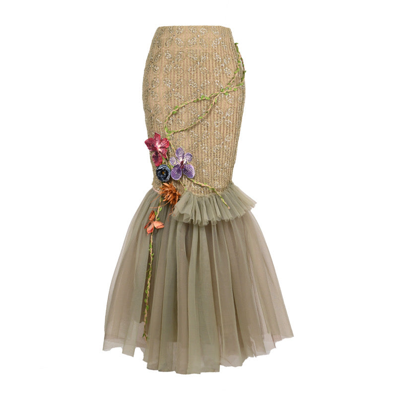 Flower Mesh Fishtail Skirt