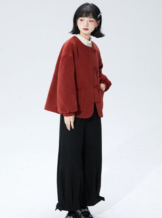 Luz Retro Lantern Sleeveless Round Neck Wool Coat