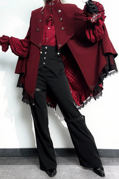 【9月5日予約締切】Dark Red/Dark Green Gothic Chain Layered Lace Cape Coat(Short Length/Long Length)