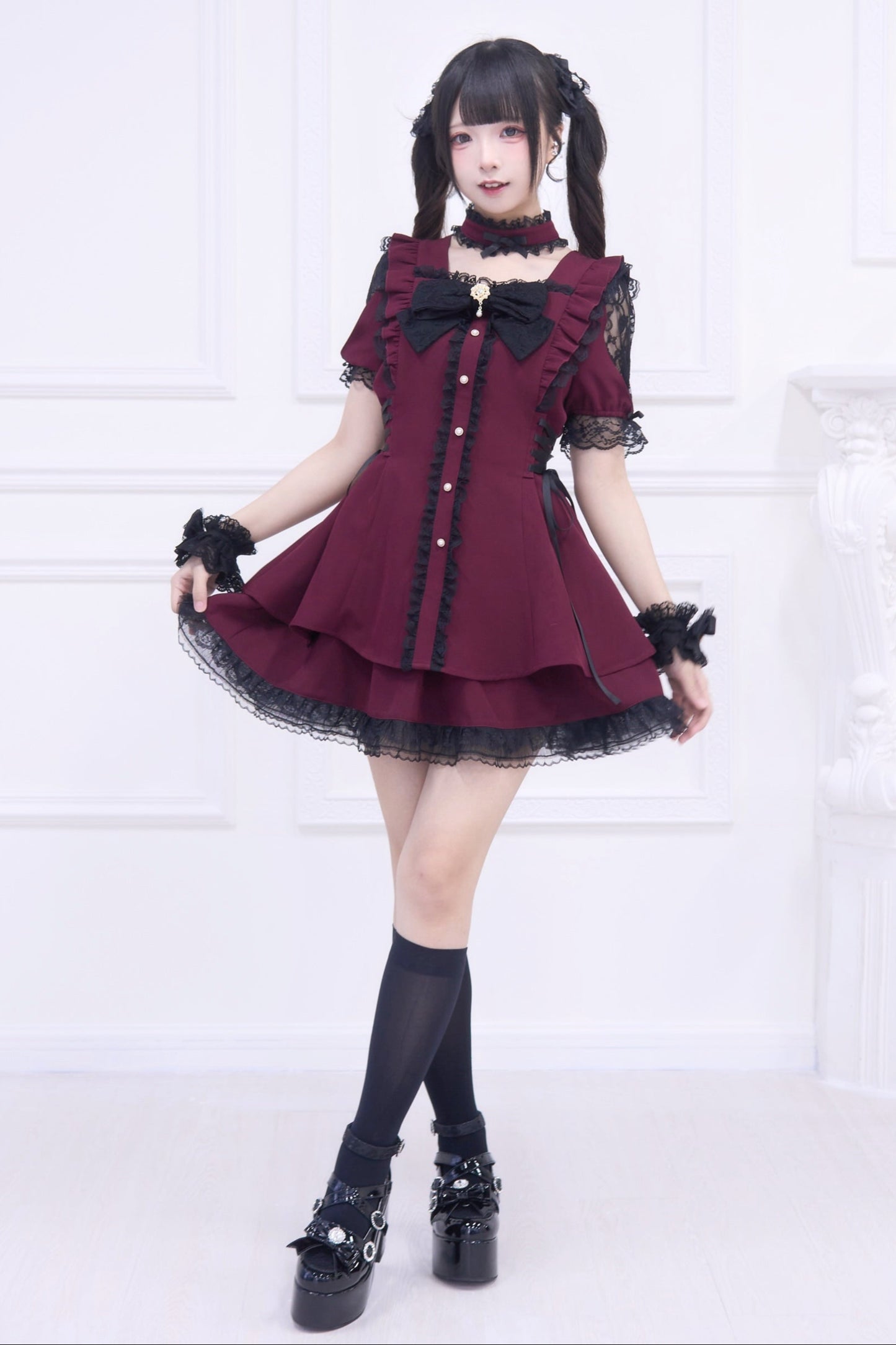 Mine striped lace puff sleeve top + short skirt