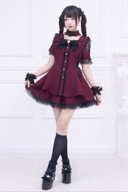 Mine striped lace puff sleeve top + short skirt