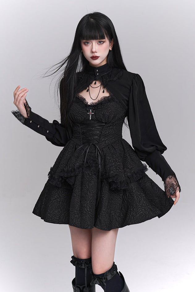 Gothic Style Neck Short Top + Suspender Dress