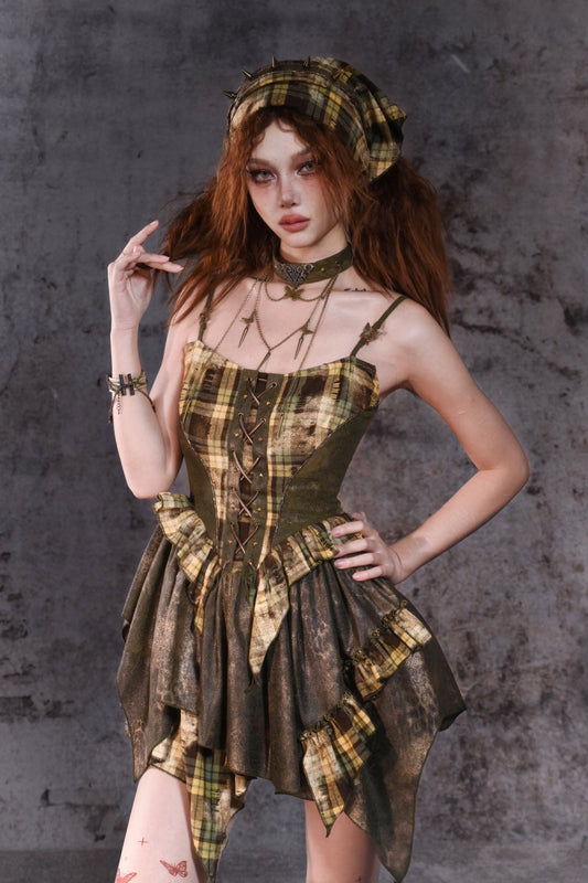 Y2K Check Retro Suspender Dress