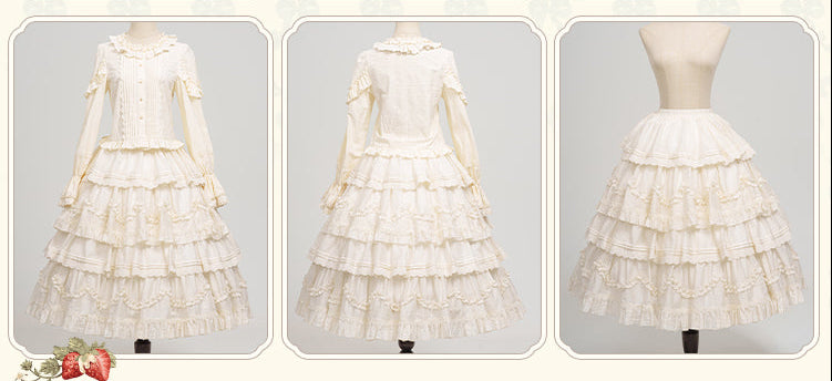 Rabbit Berry Embroidery Print Dress + Bonnet + Hat