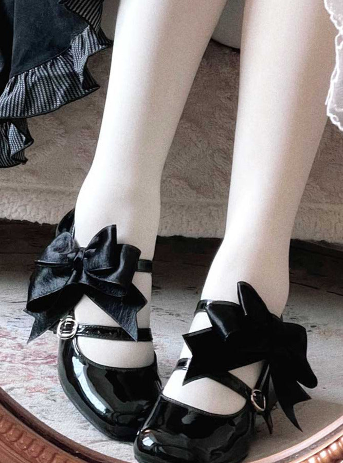 Ribbon Open Heart High Heel Lolita Shoes [Jewel Ribbon, Normal Ribbon].