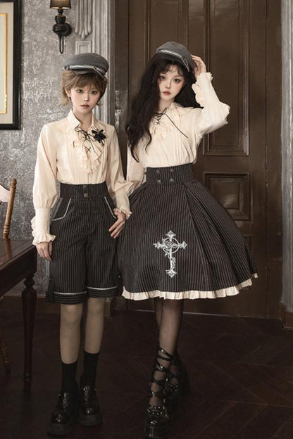 King's College Lolita Prince Ruffle Shirt + Cape + Vest + Shorts + Skirt