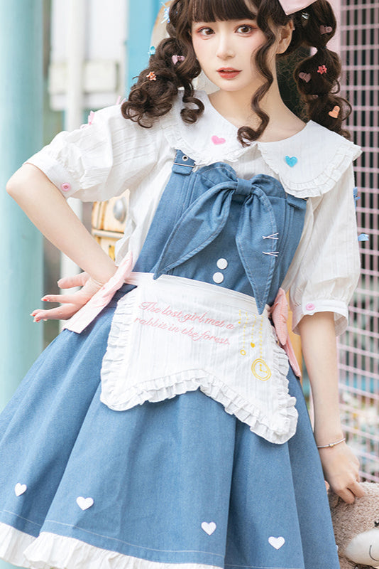 ライトローデニムロリータジャンパースカート＋ドールインナー＋エプロン