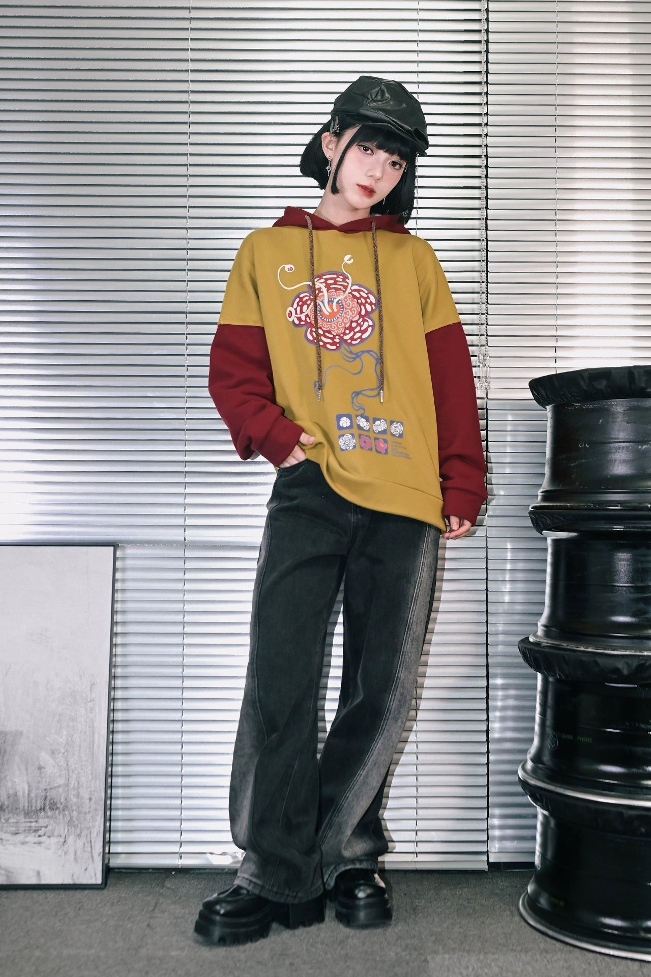 モードオッシュラインデザインデニムパンツ