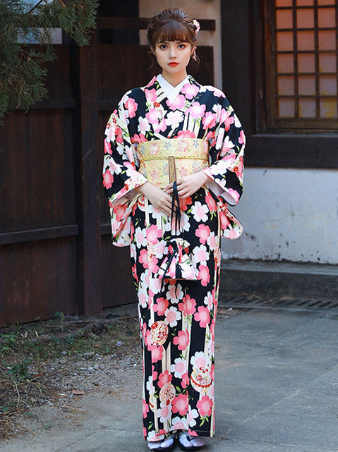 Taisho Romantic Sakura Girly Yukata 5 Piece Set