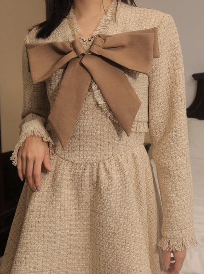 Retro Girly Tweed Short Coat + Flared Tweed Dress