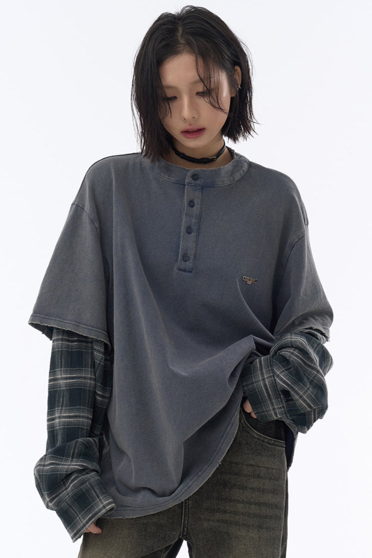 カラーブロックロングスリーブTシャツ