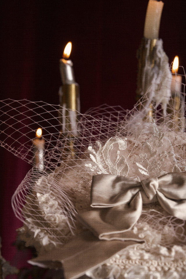 French Rococo Elegant Rabbit Ear Cap + Mesh Flat Cap + Mesh Bow Cap