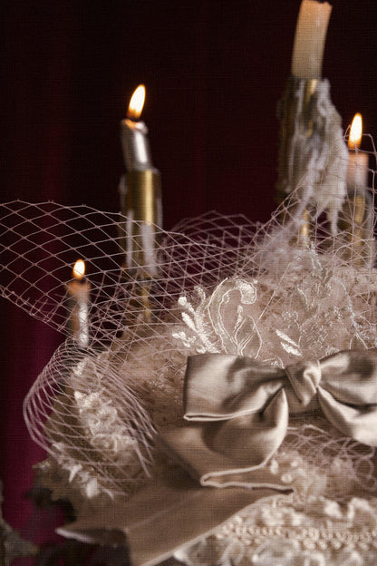 French Rococo Elegant Rabbit Ear Cap + Mesh Flat Cap + Mesh Bow Cap