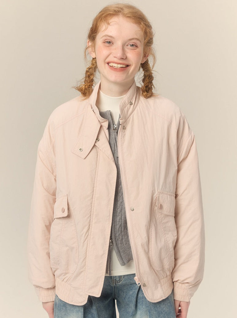 Pastel Short Stand Collar Cotton Jacket