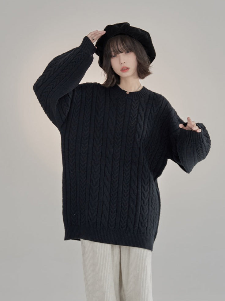 Twisted Pattern Round Neck Sweater