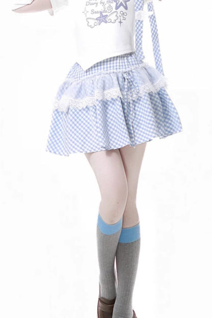 パステルスイートツインスカーフ付きTシャツ＋パフスカート＋アームカバー