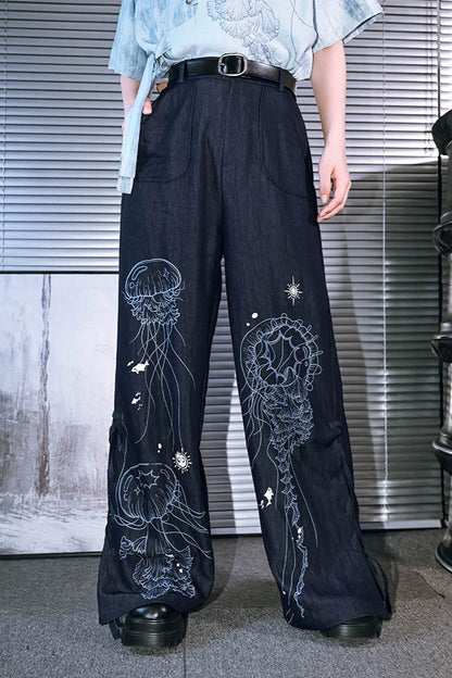 チャイナモードデザインワイドパンツ