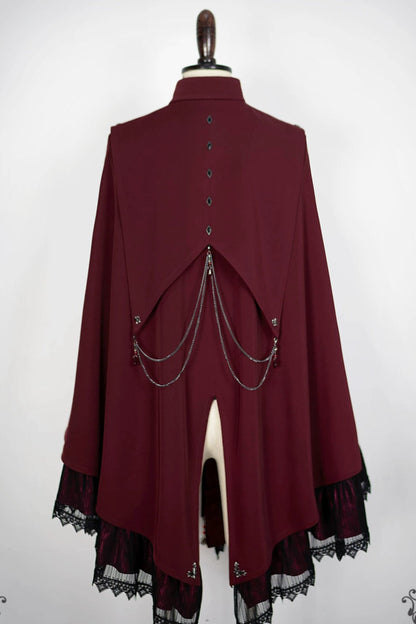 【9月5日予約締切】Dark Red/Dark Green Gothic Chain Layered Lace Cape Coat(Short Length/Long Length)