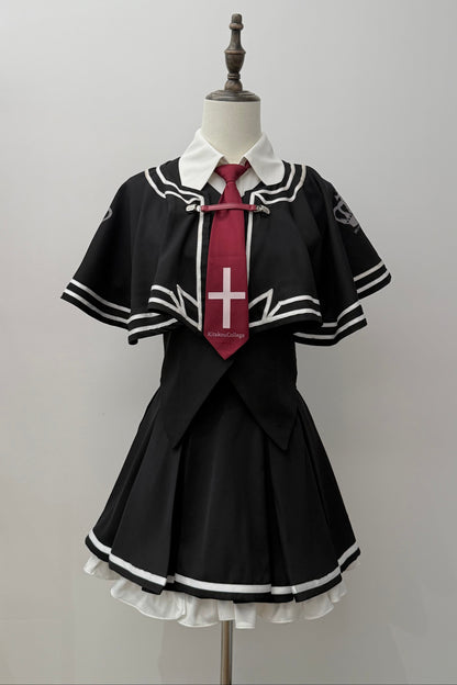 [Date limite de réservation : 31 juillet] Ensemble costume de cosplay gothique campus du Nord avec cape noir/blanc