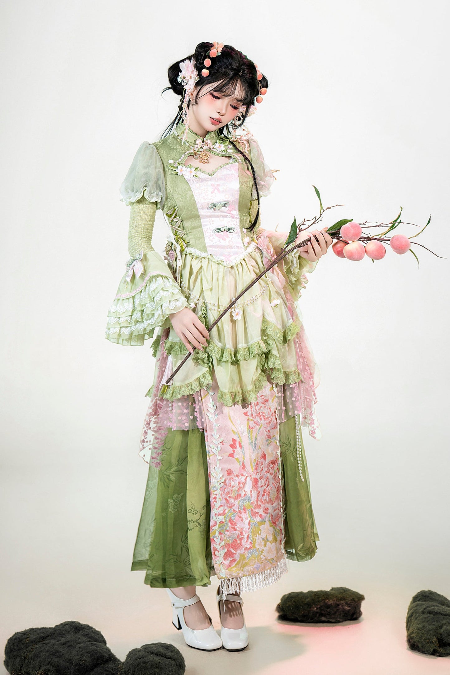 [Mar. 18th reservation deadline] China Lolita Pink Green Horse Face Two Piece Set Complete