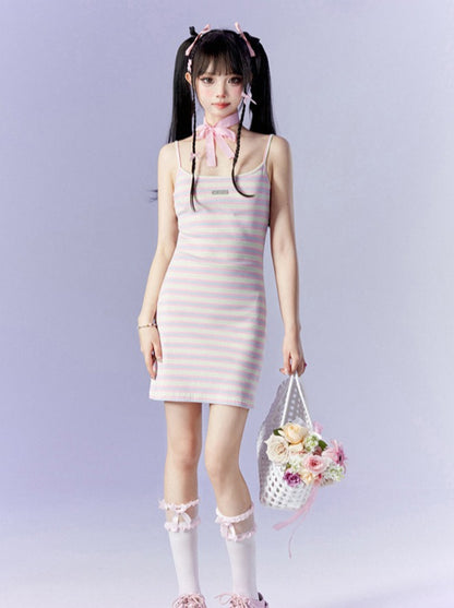 PopSweet Colorful Border Tight Camisole Dress