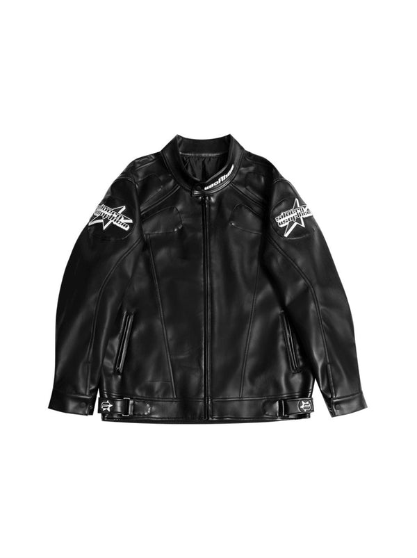 Star Logo Racing Suit Style Leather Jacket