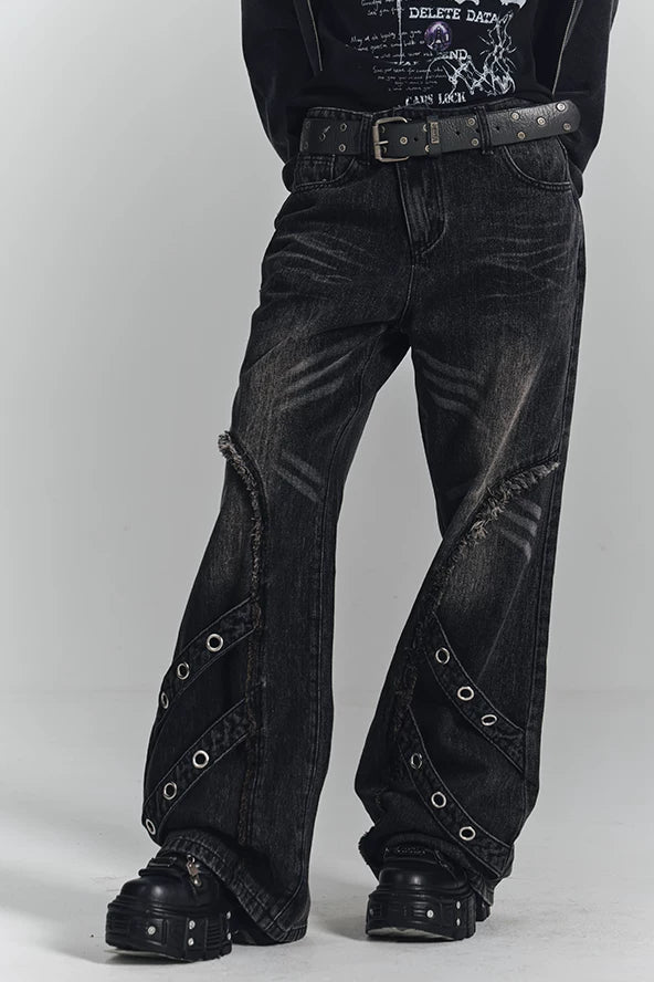 レトロウォッシュドフレイドジーンズパンツ