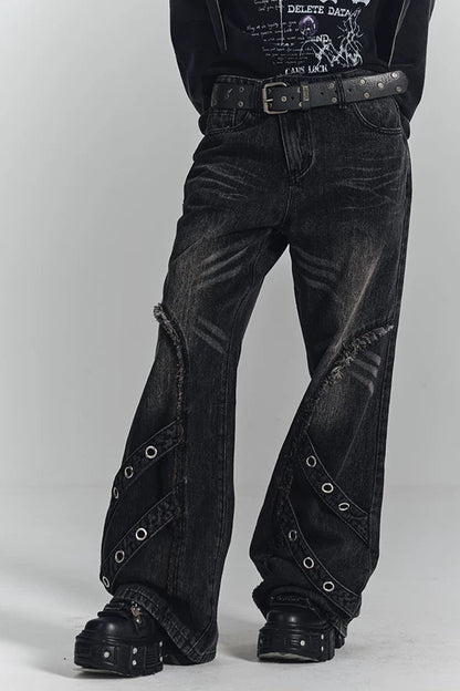 レトロウォッシュドフレイドジーンズパンツ