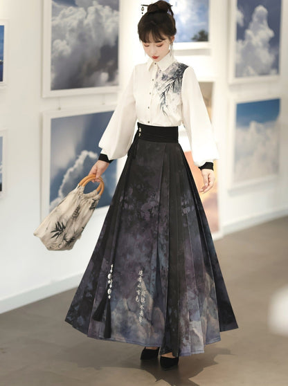 Chic china shirt + mode long skirt