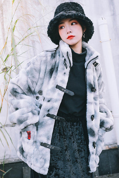 Odd house rabbit fur warm hat women's winter cold protection ear protection plush cotton hat retro thickened bucket hat shows small face