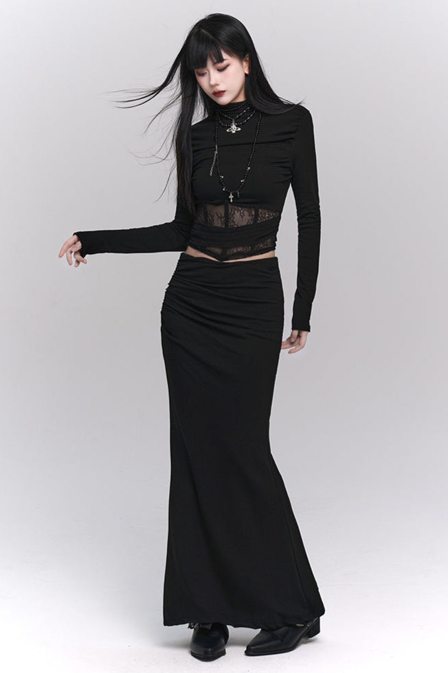 High Neck Lace Top + Mermaid Long Skirt