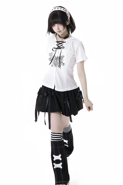 サブカルカップルトップス＋フードトップス＋スカート＋ハーフパンツ＋レッグウォーマー