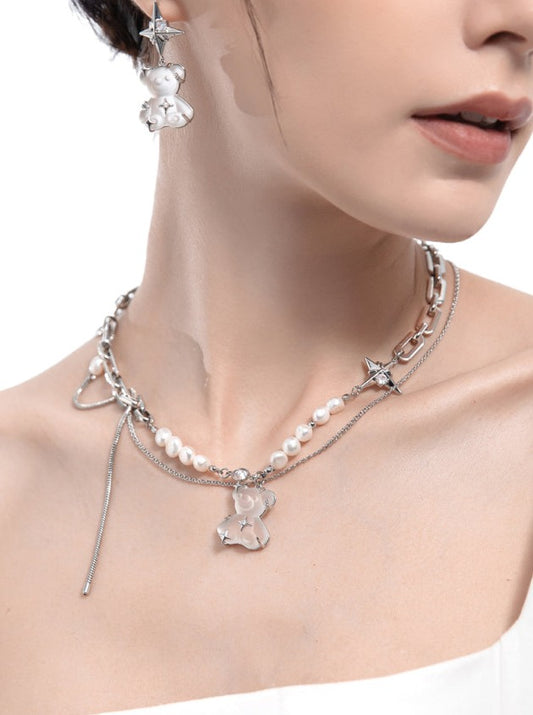 Bear Pearl Pendant Necklace