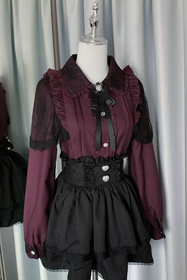 Lace Frill Collar Shirt-Skirt Setup