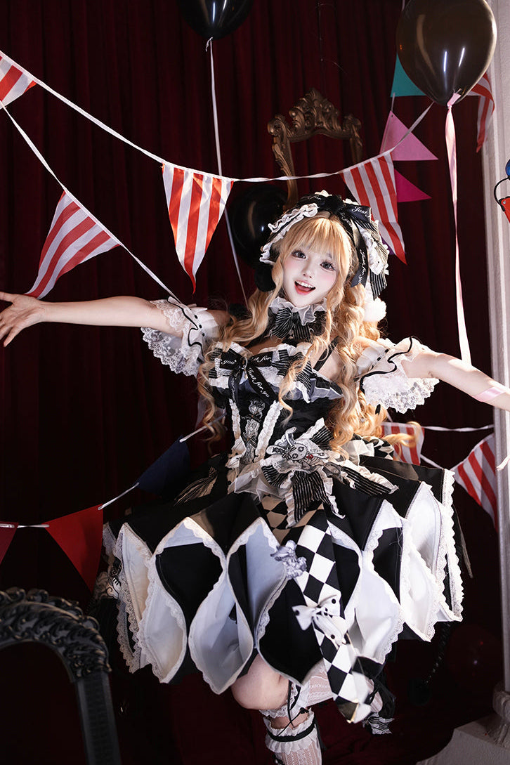 【12月8日予約締切】サーカスロリータエレガントレトロゴシックピエロドレスセット＋アクセサリーコンプリート