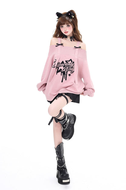 Ribbon Shoulder Loose Design Sweater