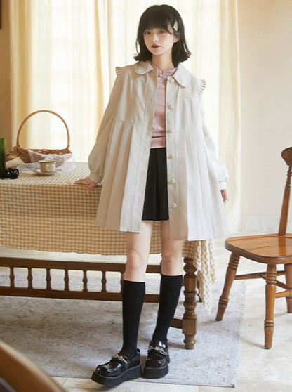 Retro Window Back Ribbon Pleated Coat