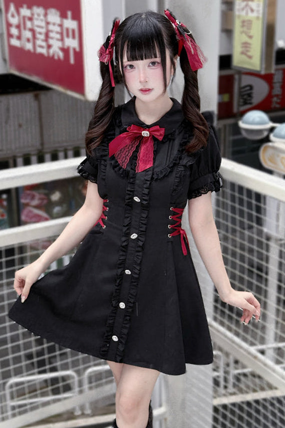 Black Red Lace Side Tie Dress