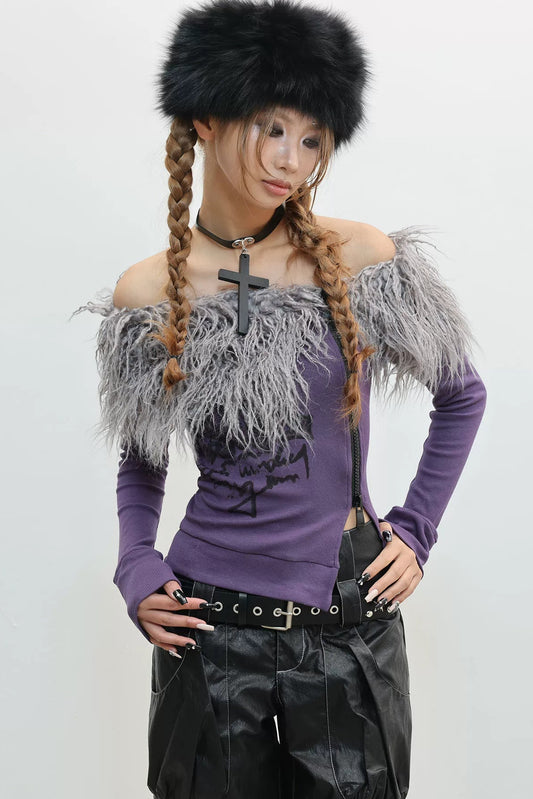 ジップファーネショルダートップス